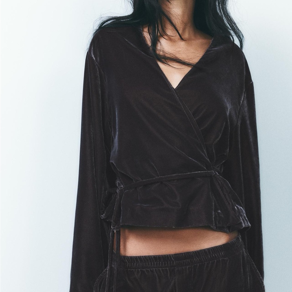Zara velour wrap top with string tie